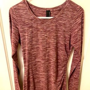 Bobi bodycon rouched Long Sleeve dress- maroon stripes